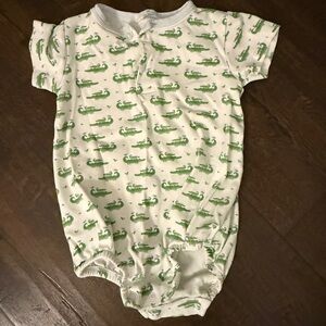 Baby Loren White Onesie with Green Alligator Motif